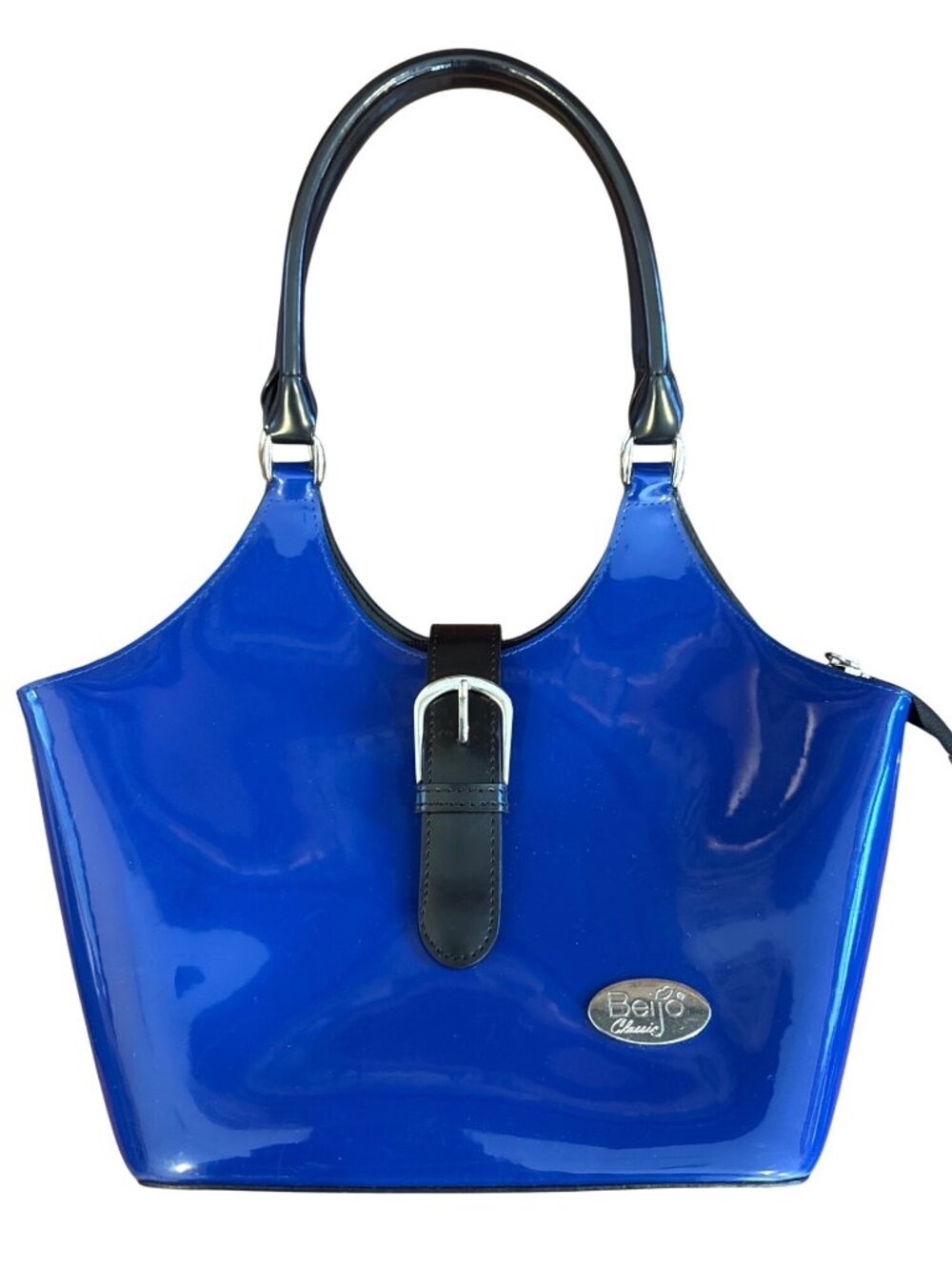 Beijo Classic Cobalt Blue Patent Leather Shoulder Bag Glossy Y2K Buckle Purse